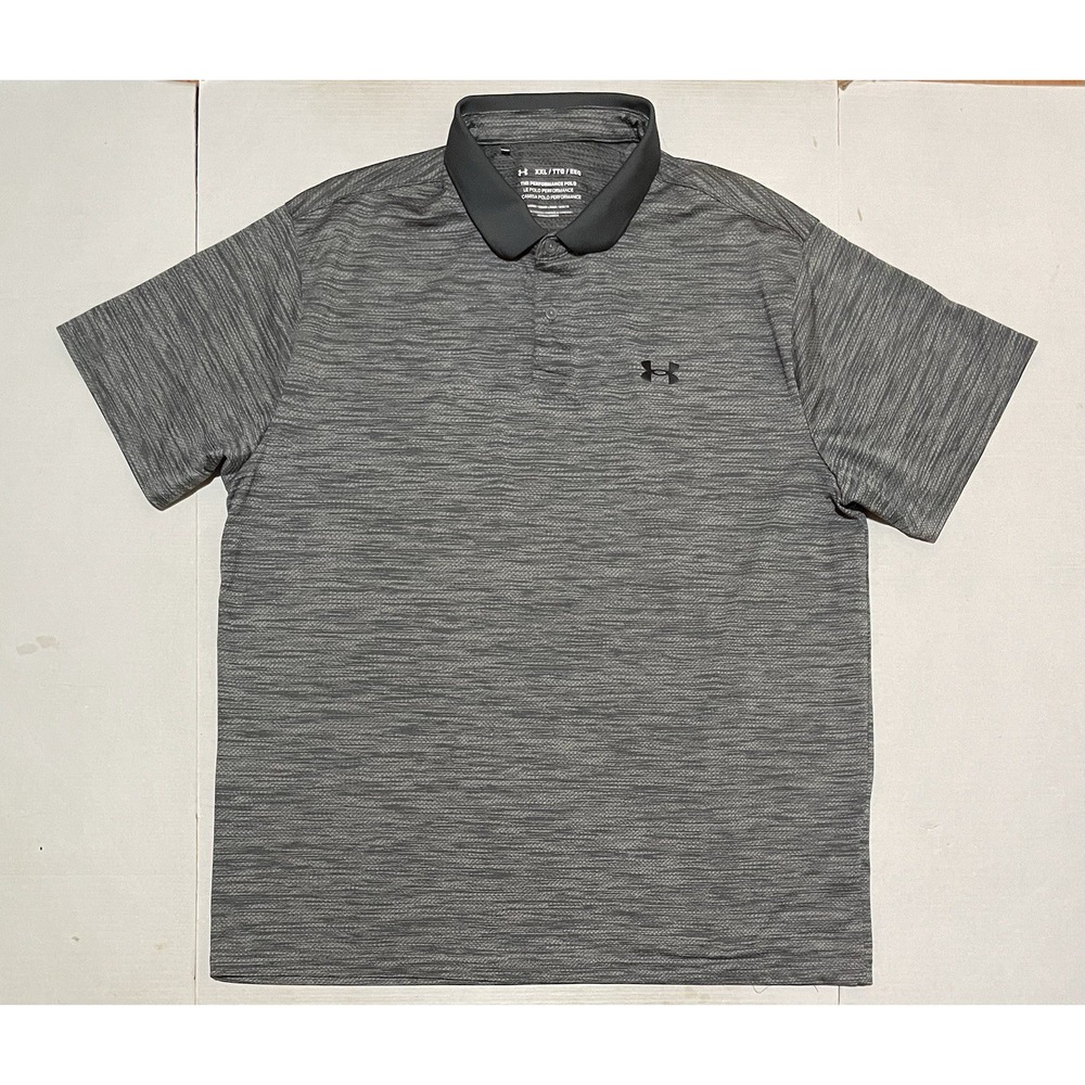 Under Armour Polo Shirt Men's 2XL Gray Black Heather Loose Golf Performance